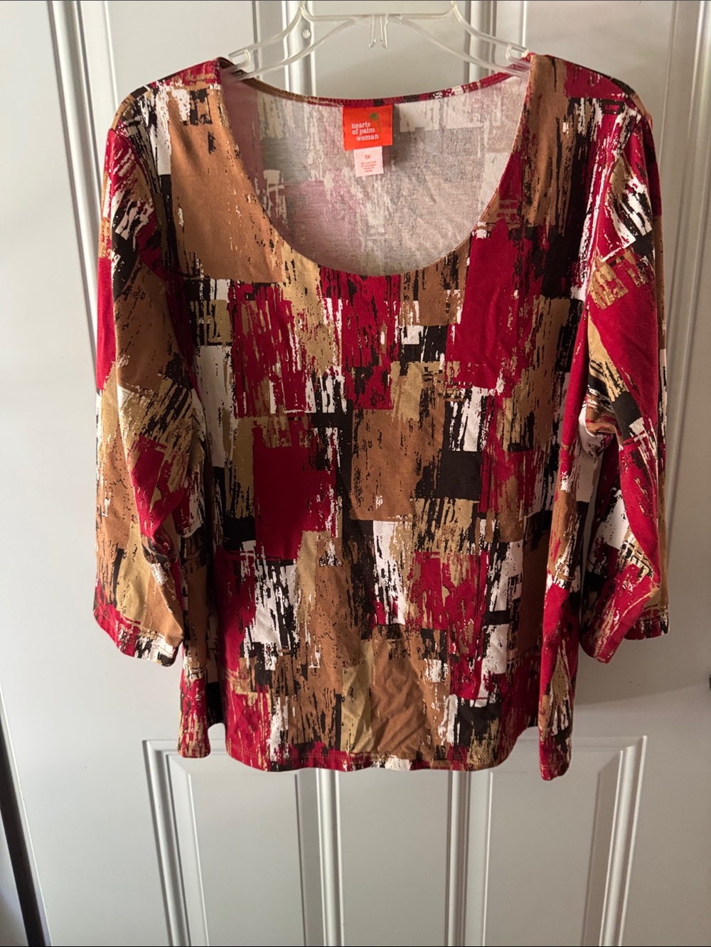 hearts of palm Red and Brown Abstract Scoop Neck Top